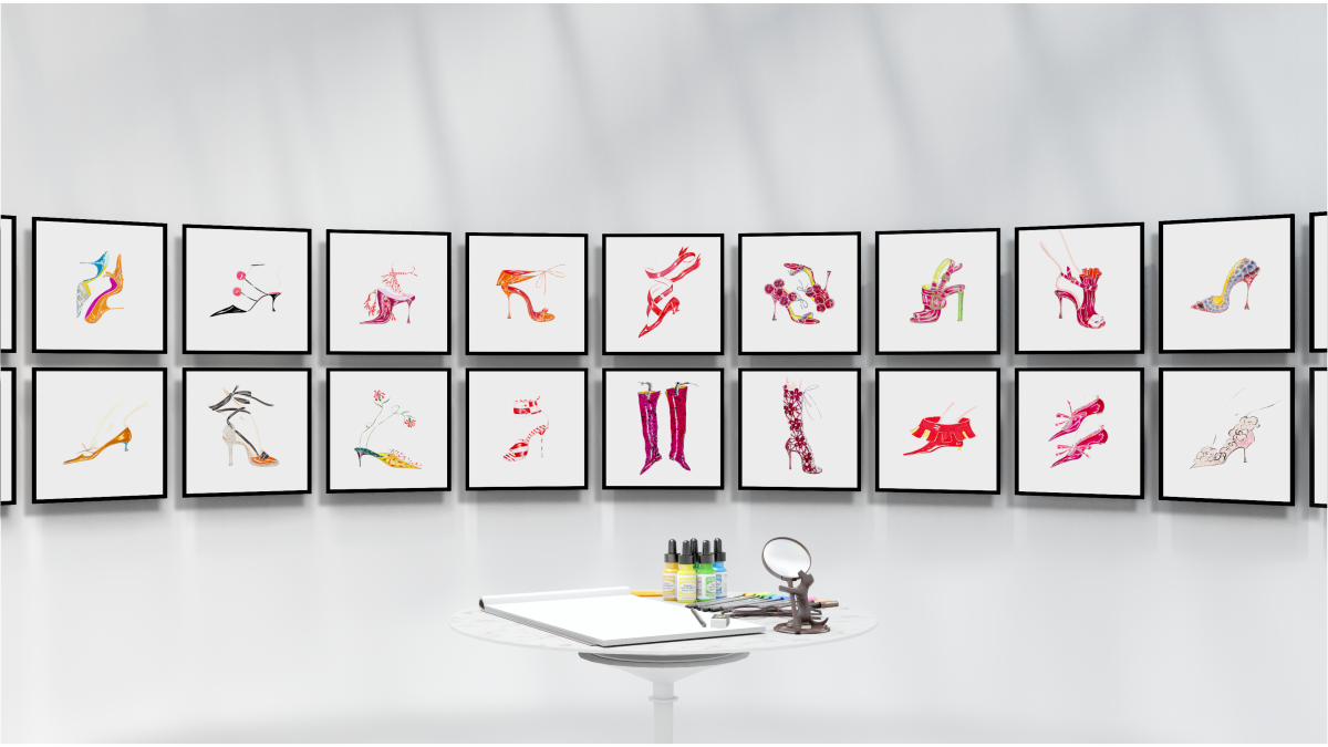 A snapshot of the Palette Room, the first of five rooms in the virtual experience.