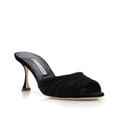 Black Suede Ruched Open Toe Mules, €745