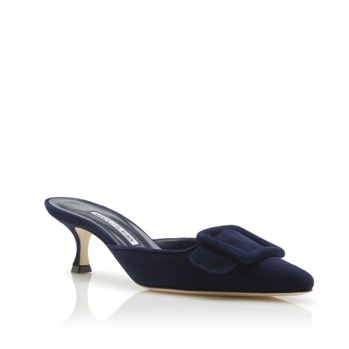 HANGISIFLAT | Blue Satin Jewel Buckle Flat Pumps | Manolo Blahnik