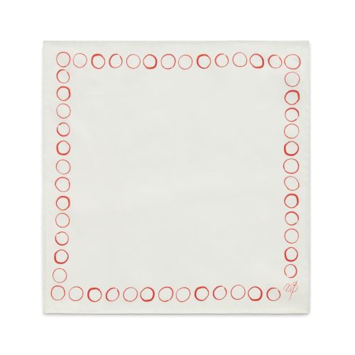 Ivory and Red Silk Circle Print Pocket Square, CA$85