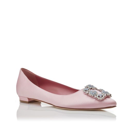 HANGISIFLAT | Dark Fuchsia Satin Jewel Buckle Flat Pumps | Manolo Blahnik