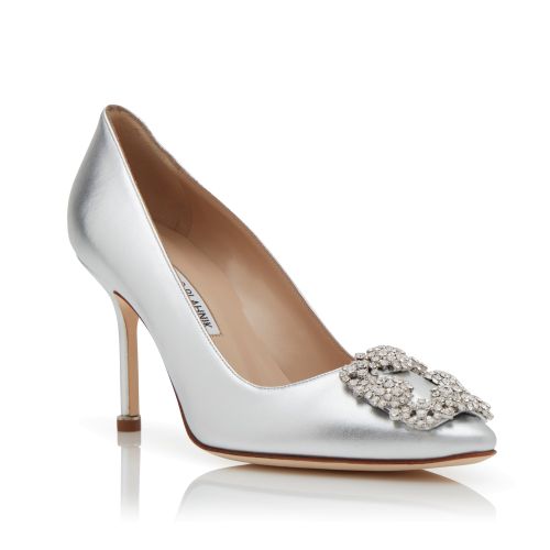 CAROLYNE 70 | Silver Nappa Leather Slingback Pumps | Manolo Blahnik