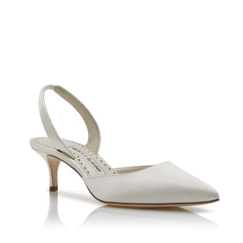 HANGISI BRIDE 50 | White Satin Jewel Buckle Pumps | Manolo Blahnik