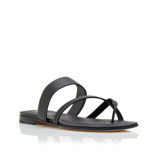 Black Calf Leather Crossover Flat Sandals, US$745
