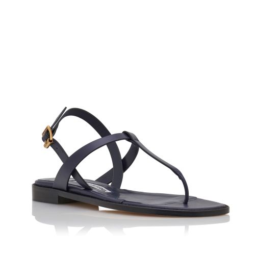 Navy Blue Calf Leather Flat Sandals, US$745