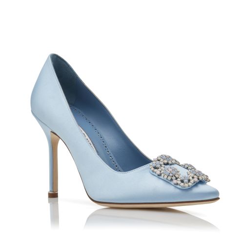 HANGISI | Blue Satin Jewel Buckle Pumps | Manolo Blahnik