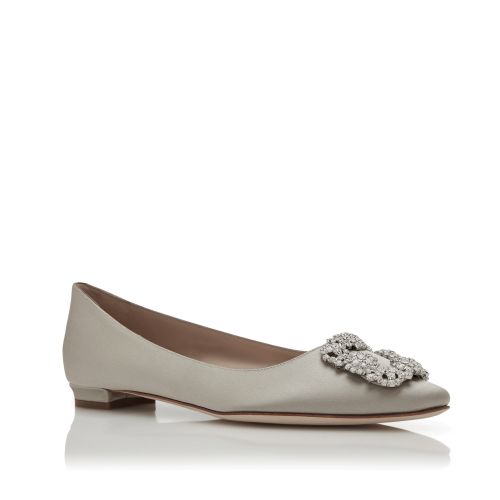 NADIRA | Grey Satin Jewel Buckle Pumps | Manolo Blahnik