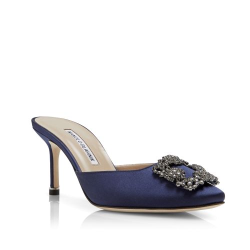 HANGISI 70 | Blue Satin Jewel Buckle Pumps | Manolo Blahnik