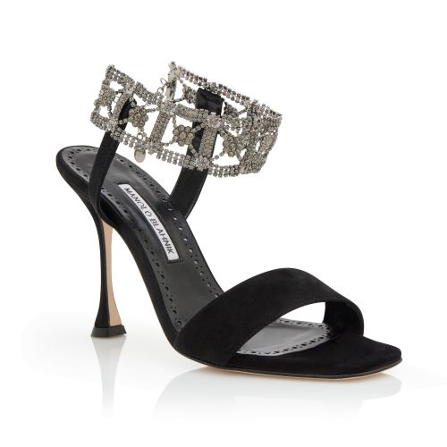 Black Suede Embellished Ankle Strap Sandals, CA$2,195