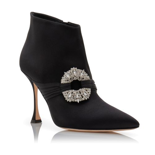 HANGISI | Black Calf Leather Jewel Buckle Pumps | Manolo Blahnik