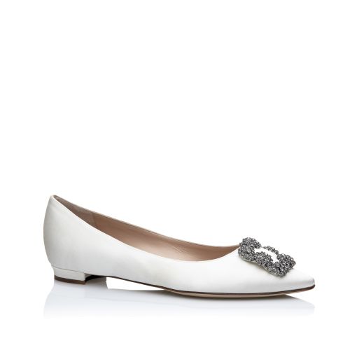 HANGISI | White Satin Jewel Buckle Pumps | Manolo Blahnik