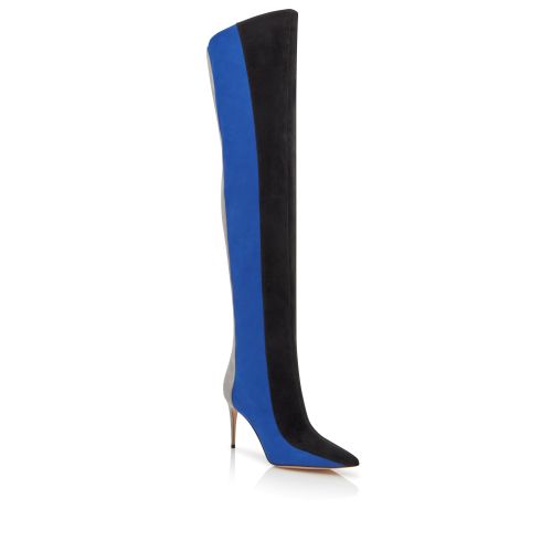 Black, Blue and Grey Suede Thigh High Boots, £1,475