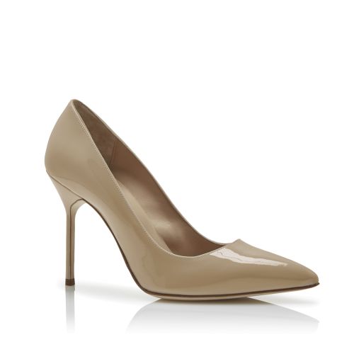 Beige Patent Leather Pointed Toe Pumps, CA$945