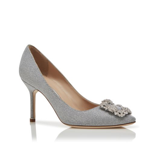 HANGISI GLITTER 90 | Gold Glitter Fabric Jewel Buckle Pumps | Manolo ...