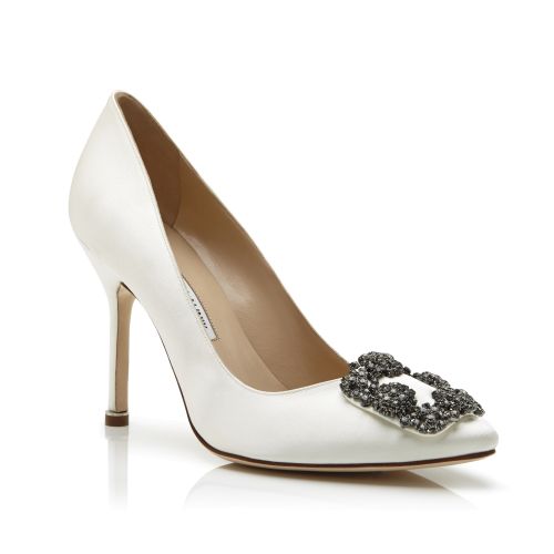 HANGISI | White Calf Leather Jewel Buckle Pumps | Manolo Blahnik