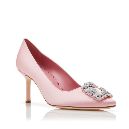 HANGISI 70 | Dark Fuchsia Satin Jewel Buckle Pumps | Manolo Blahnik