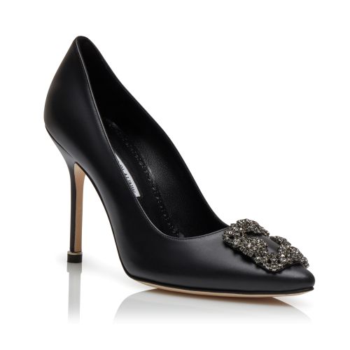 HANGISI | Black Satin Jewel Buckle Pumps | Manolo Blahnik