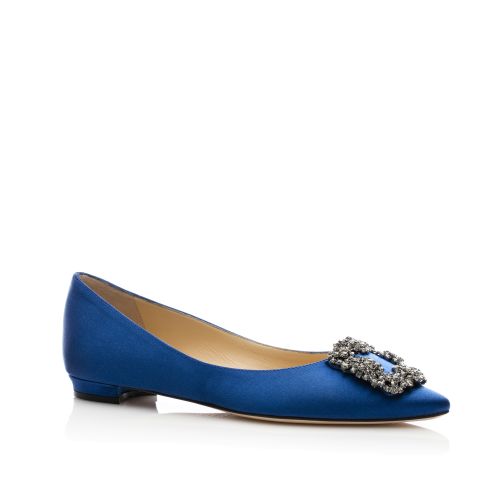 HANGISI | Navy Blue Satin Jewel Buckle Pumps | Manolo Blahnik