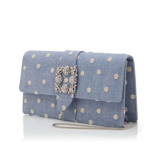 Blue and White Chambray Jewel Buckle Clutch, £1,345