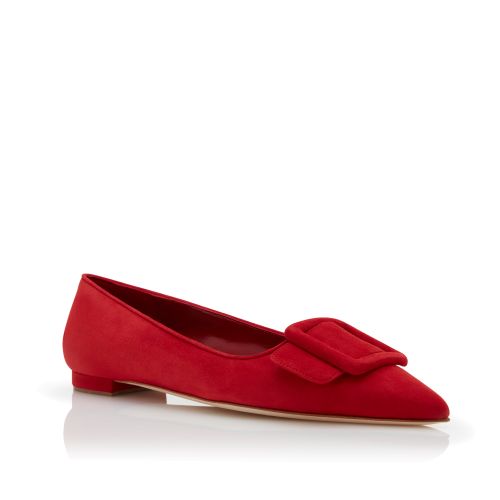 Red Suede Buckle Detail Flat Pumps, CA$1,075