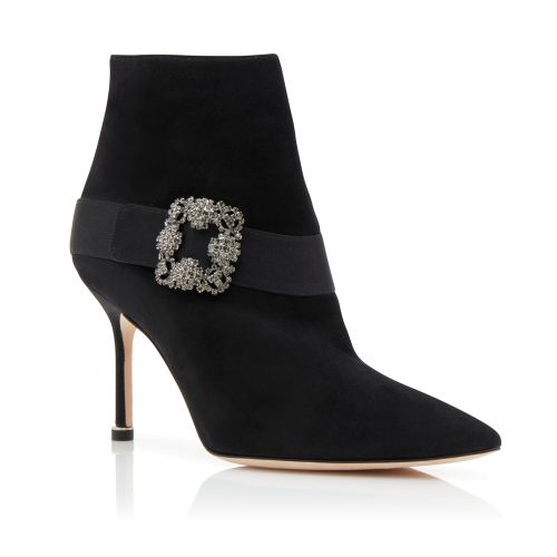 NADIRA | Black Satin Jewel Buckle Pumps | Manolo Blahnik