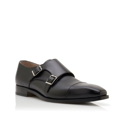 Black Calf Leather Monk Strap Shoes, AU$1,875