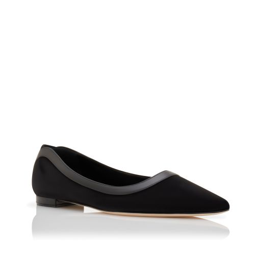 HANGISIFLAT | Black Satin Jewel Buckle Flat Pumps | Manolo Blahnik