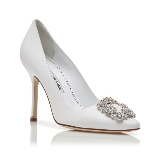 White Calf Leather Jewel Buckle Pumps, £975