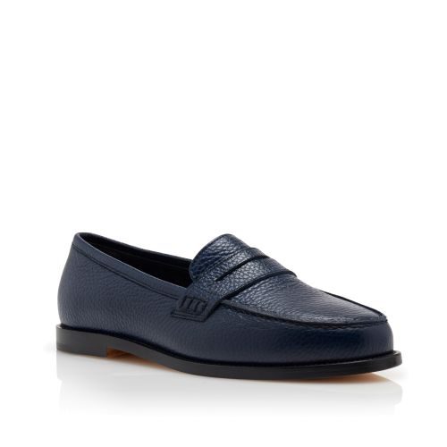 Dark Blue Calf Leather Penny Loafers, CA$1,095
