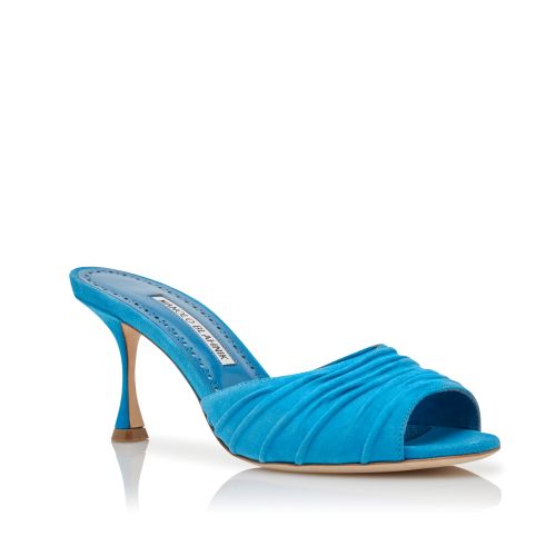 HANGISI 70 | Blue Satin Jewel Buckle Pumps | Manolo Blahnik