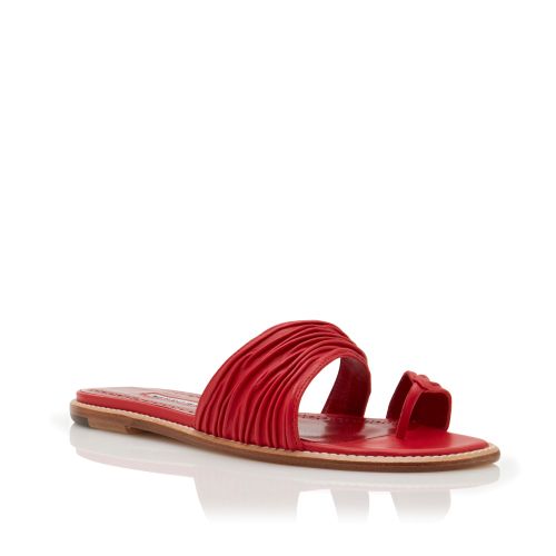 Red Nappa Leather Gathered Flat Sandals , £625
