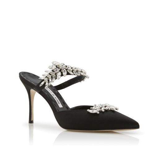 NADIRA | Black Satin Jewel Buckle Pumps | Manolo Blahnik