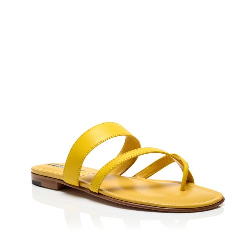 Yellow Nappa Leather Crossover Flat Sandals, US$745