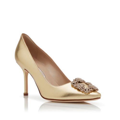 Gold Nappa Leather Jewel Buckle Pumps, £975