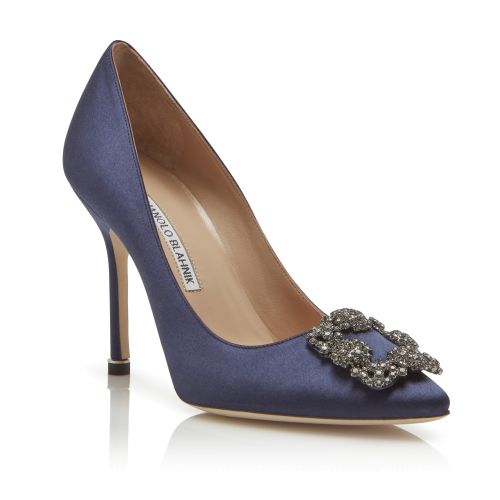 HANGISI | Blue Satin Jewel Buckle Pumps | Manolo Blahnik