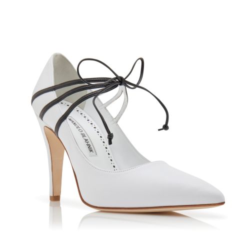 White and Black Nappa Leather Lace-Up Pumps, £745