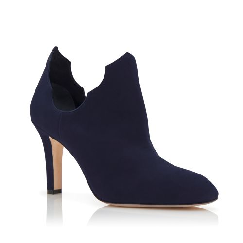 Navy Blue Suede Serrated Ankle Boots, CA$1,265