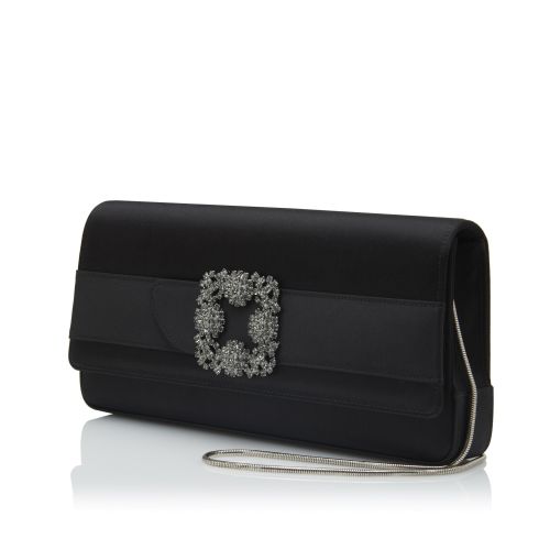 HANGISI BELT | Black Satin Crystal Buckled Belt | Manolo Blahnik