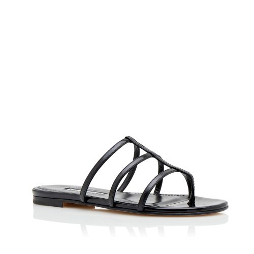 Black Patent Leather Strappy Flat Sandals , £595