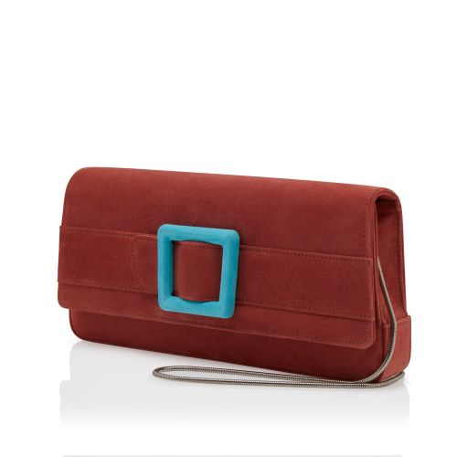 Red and Light Blue Suede Buckle Clutch, US$1,545