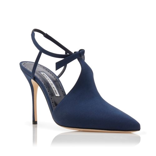 HANGISI | Blue Satin Jewel Buckle Pumps | Manolo Blahnik