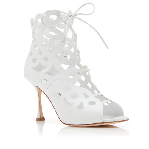 White Calf Leather Geometric Cut Out Boots, CA$1,685