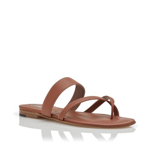 Brown Calf Leather Crossover Flat Sandals, CA$965