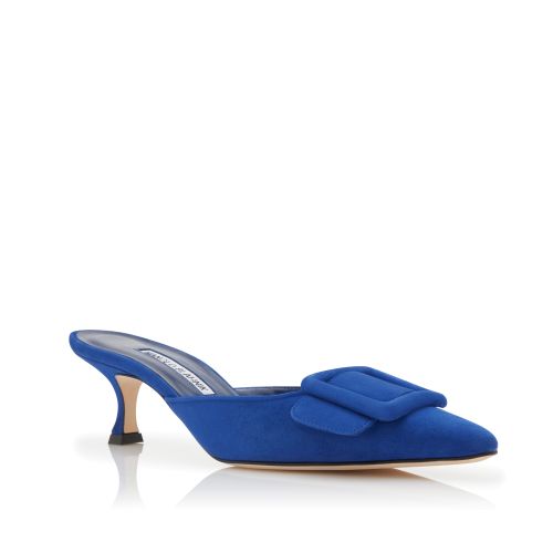 MAYSALE | Navy Blue Suede Kitten Heel Mules | Manolo Blahnik