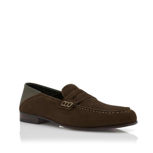 Dark Khaki Suede Penny Loafers, US$895