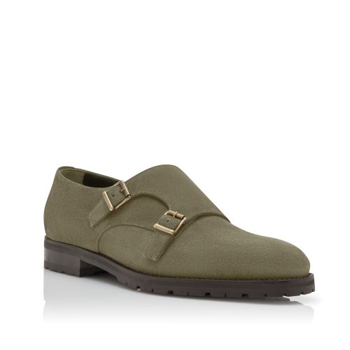 Khaki Green Suede Monk Strap Shoes, £725