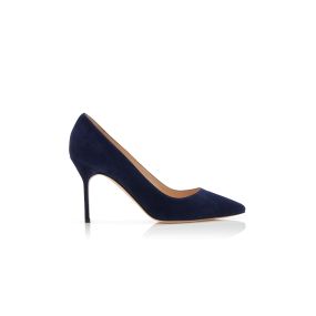 BB 90 | Navy Blue Suede Pointed Toe Pumps | Manolo Blahnik