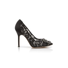 HANGISI LACE | Black Lace Jewel Buckle Pumps | Manolo Blahnik