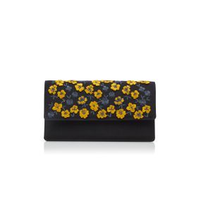 【MANOLO BLAHNIK】国内発送☆Capri スエード クラッチ 装飾付き CAPRIPLA | Black and Yellow Silk Embroidered Clutch | Manolo