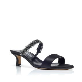 KIFASAN | Black Satin Jewel Embellished Mules | Manolo Blahnik